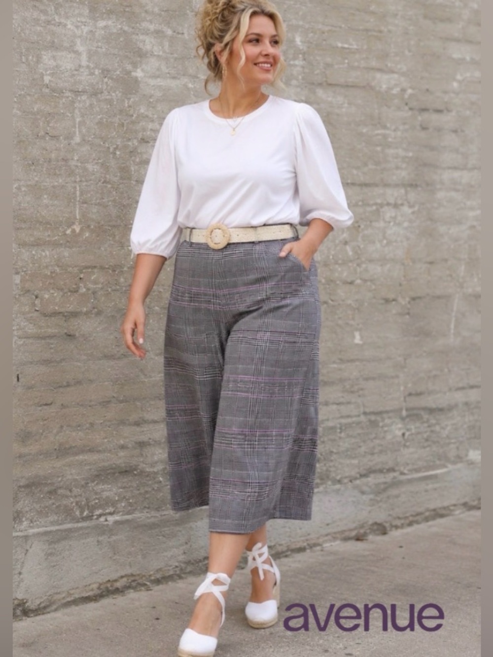 26W Avenue Cotton Gaucho Pants in Grey Plaid